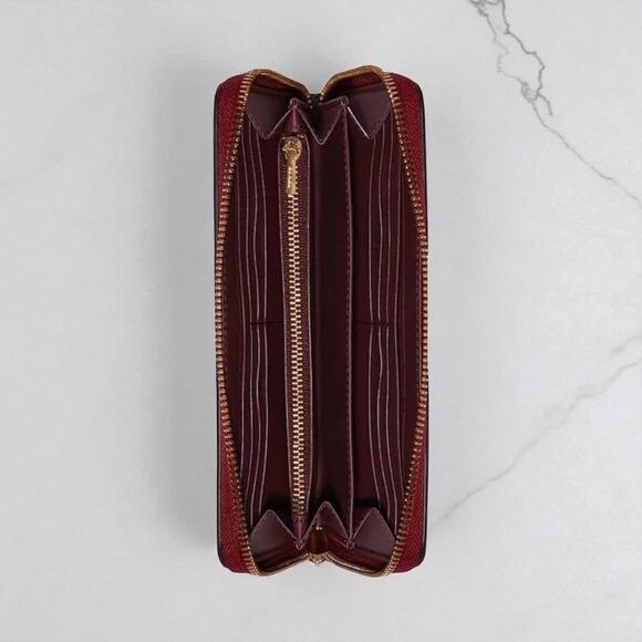 Coach Long Zip Around Wallet in Signature Canvas Brown 1941 Red C4452 - Picture 2 of 4